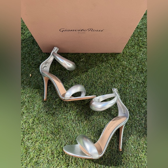 Gianvito Rossi Bijoux Silver Metallic Napa Leather Ankle Strap Heels Shoes 37.5 - Picture 12 of 12